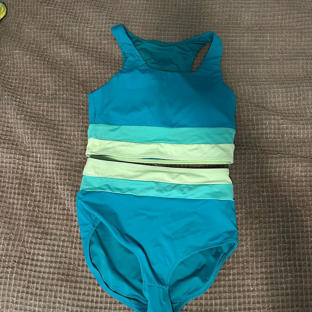 KIAVA Blue and Green One Piece Swimsuit